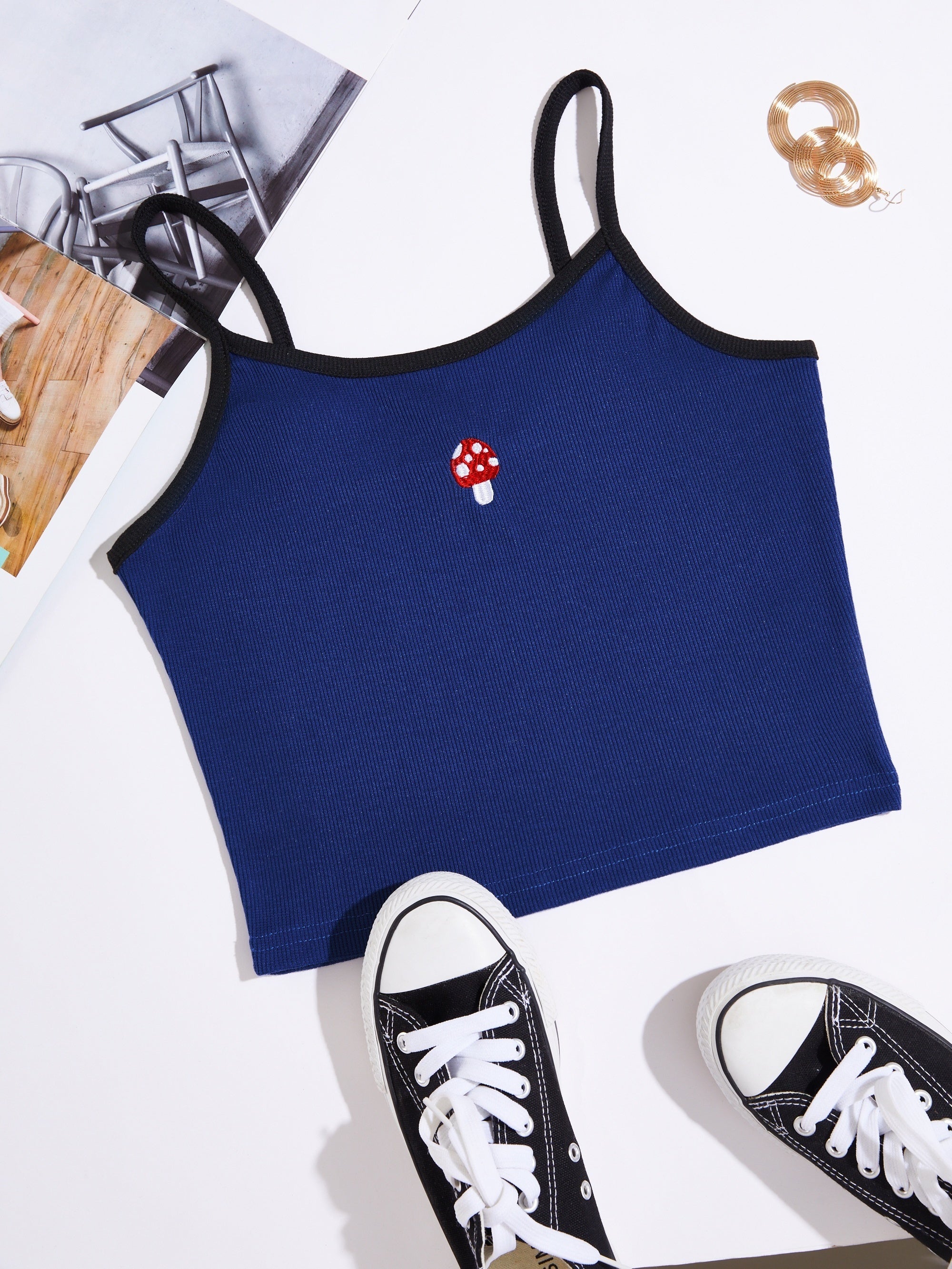 Mushroom Pattern Cami Crop Top Sexy Slim Casual Top For Summer