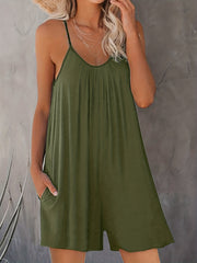 Ruched Cami Rompers Casual Sleeveless Rompers With Pockets