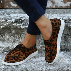 Leopard Print Lace-Up Flat Shoes for Women