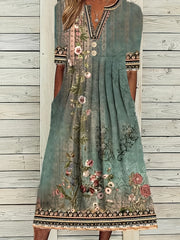 Floral Print Short Sleeve Summer Dress With Pockets