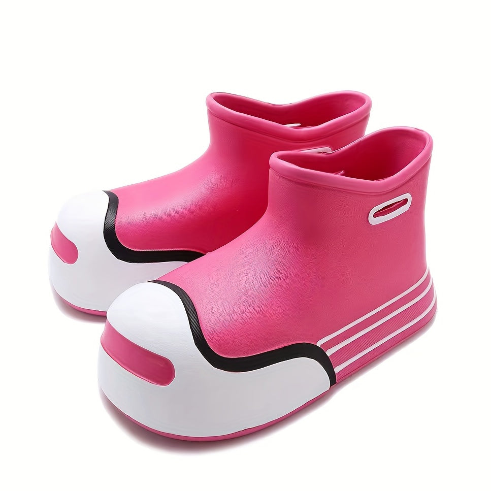 Colorblock Waterproof Ankle Rain Boots Slip On Rubber Water Shoes
