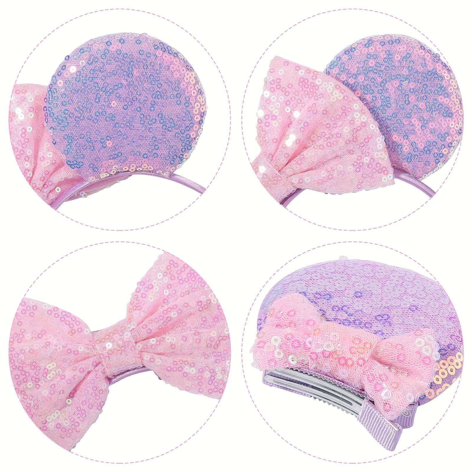 4pcs Mouse Ear Shaped Headband Hair Clips Set for Holiday Party Girls