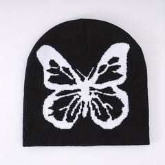 Butterfly Jacquard Gothic Beanie Hip Hop Elastic Skull Cap Soft Y2K Knit Hat