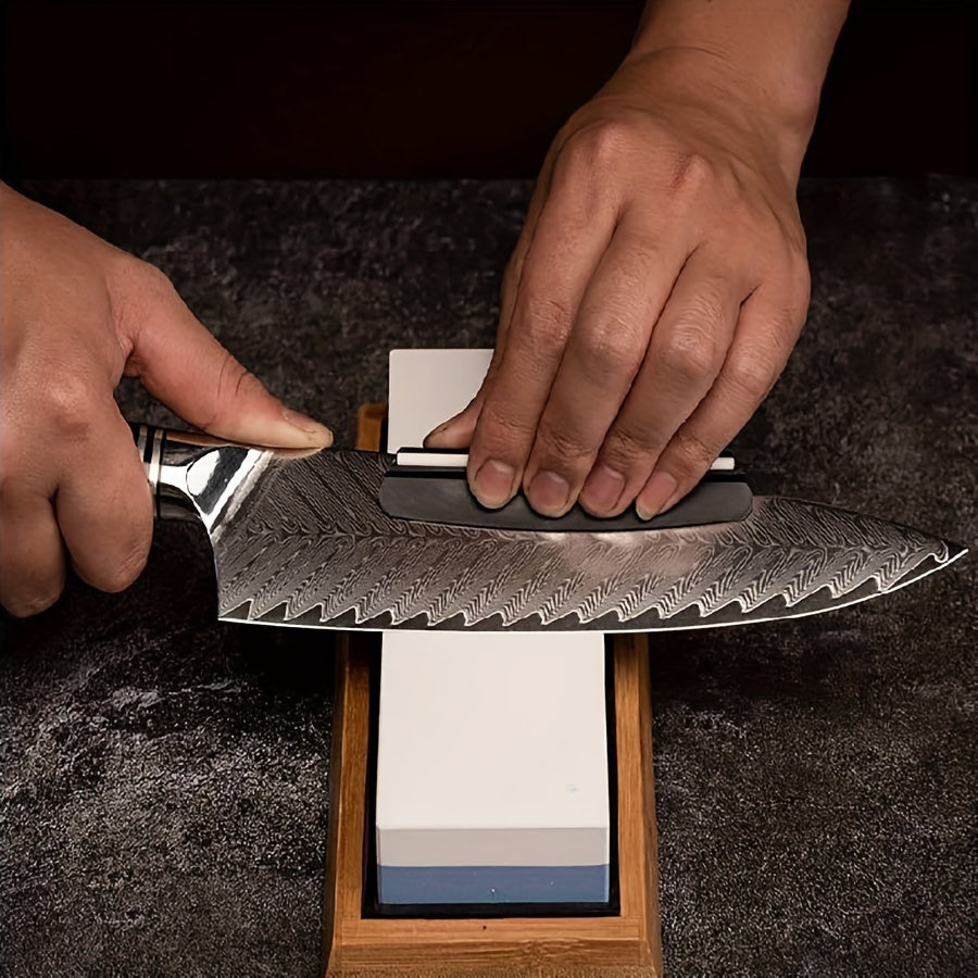 Double Sided Sharpening Stone with Bamboo Base Scissor Sharpener