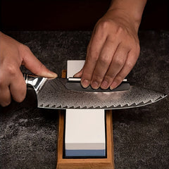 Double Sided Sharpening Stone with Bamboo Base Scissor Sharpener