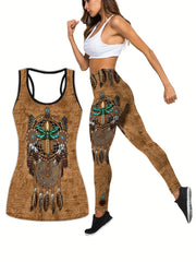 Feather Print Tank Top & Leggings Set