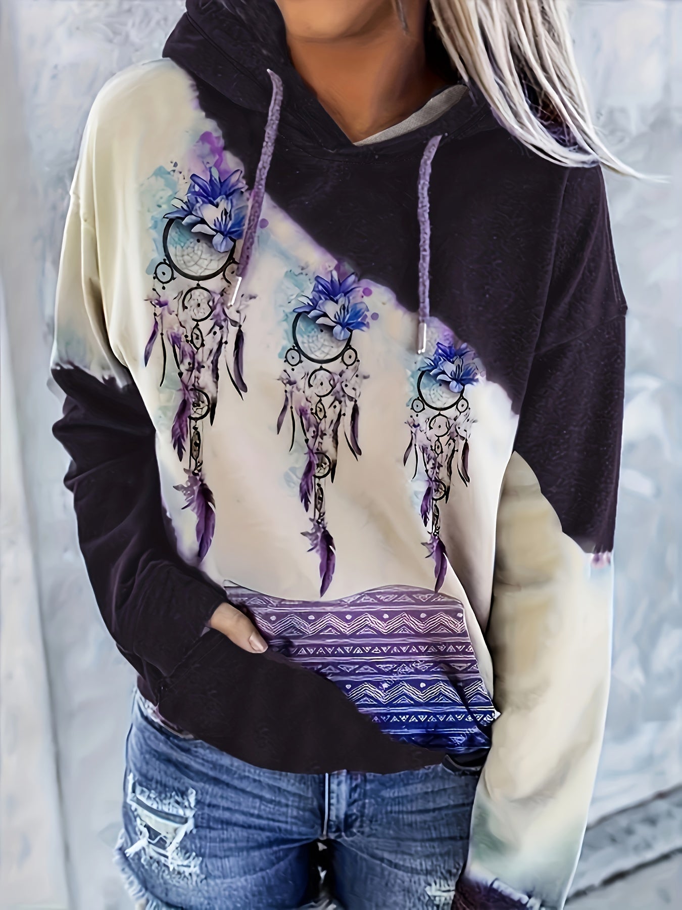 Graphic Print Kangaroo Pocket Hoodie Casual Long Sleeve Drawstring Hoodies