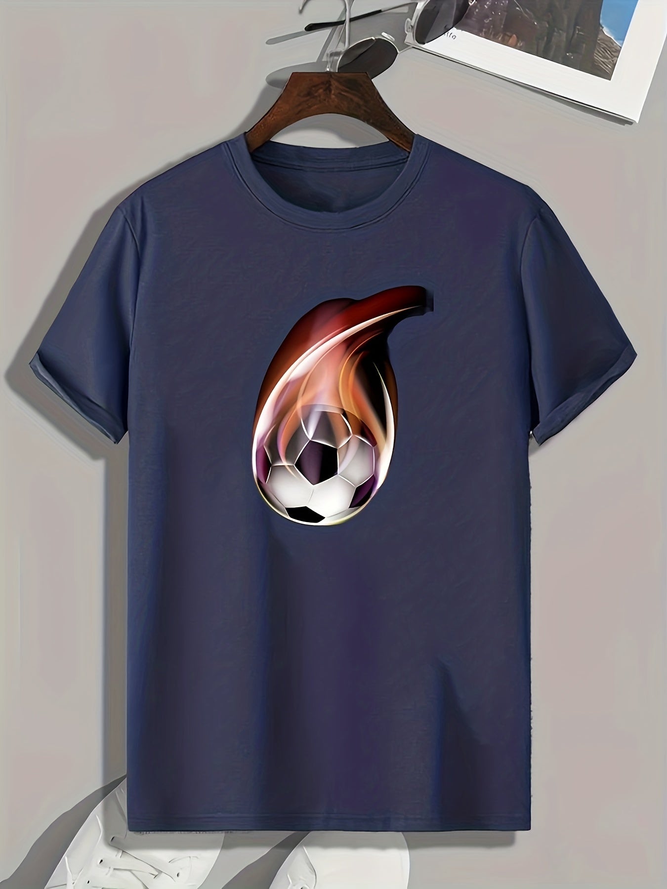 Soccer Pattern Print Men's Sports T-shirt, Outdoor Summer Wear, Fitness Gift