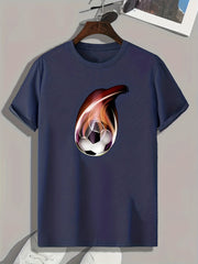 Soccer Pattern Print Men's Sports T-shirt, Outdoor Summer Wear, Fitness Gift