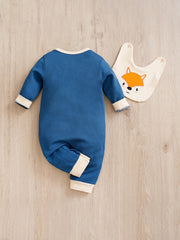Fox Pattern Cotton Baby Jumpsuit with Bib