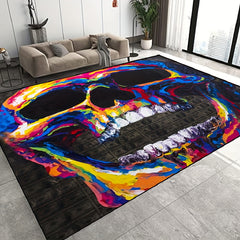 Colored Skeleton Head Area Rug Halloween Theme Floor Carpet Non Slip