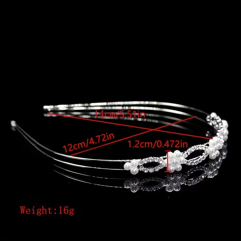 Rhinestone Faux Pearl Headband Queen Double Layer Crown Tiara Head Jewelry