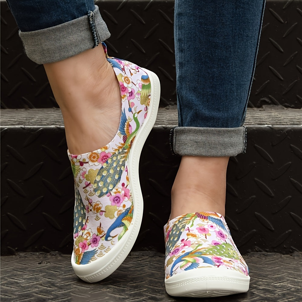 Pink Phoenix Pattern Flat Slip On Shoes Women's Shallow Mouth Casual Shoes