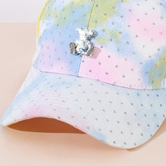 Pink Gradient Tie Dye Print Baseball Cap Bear Decor Dad Hat