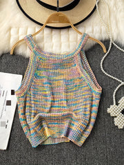 Colorful Knit Halter Neck Top Women's Clothing