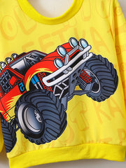 Monster Truck Print Boys Casual Pullover Sweatshirt