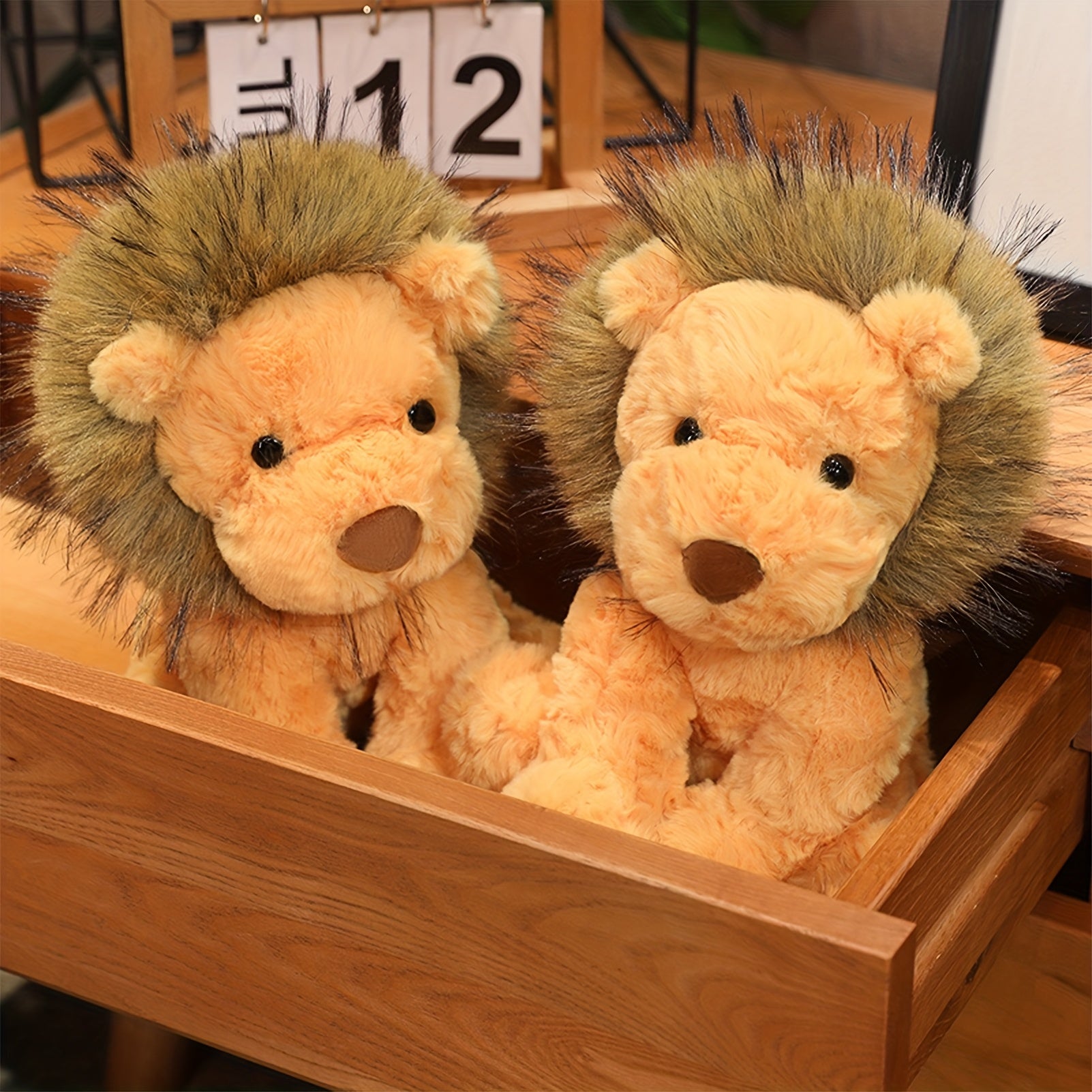 9" Lion Plush Stuffed Animal Realistic Light Brown & Green Lion Toy