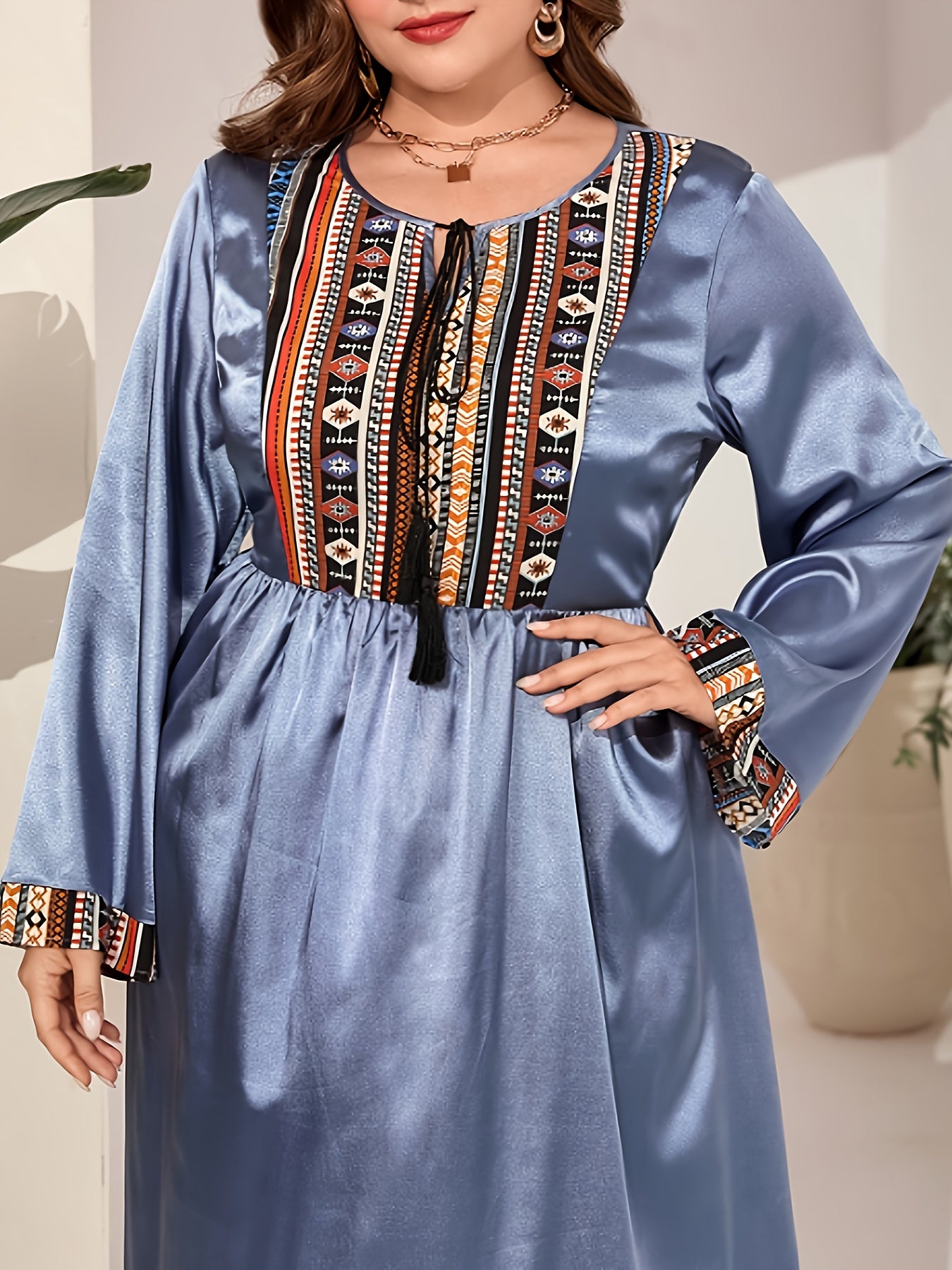 Abaya Dress Women's Plus Geometric Print Maxi Jalabiya Dress
