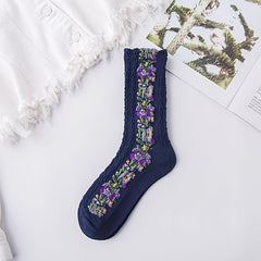 5 Pairs Ethnic Style Socks Floral Embroidery Mid Tube Women's Stockings
