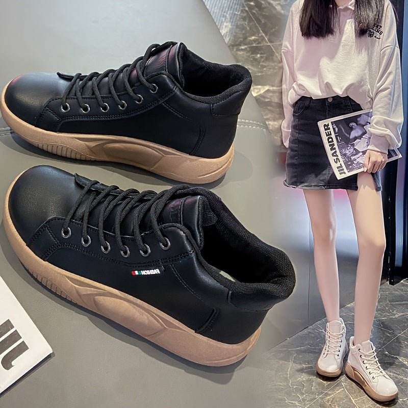 Solid High Top Platform Sneakers Lace Up Shoes for Women