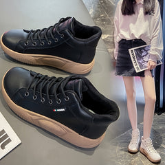 Solid High Top Platform Sneakers Lace Up Shoes for Women