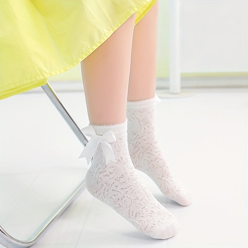 3 Pairs Children's Socks Breathable Girl Princess Lace Ruffled Bow Dance Socks