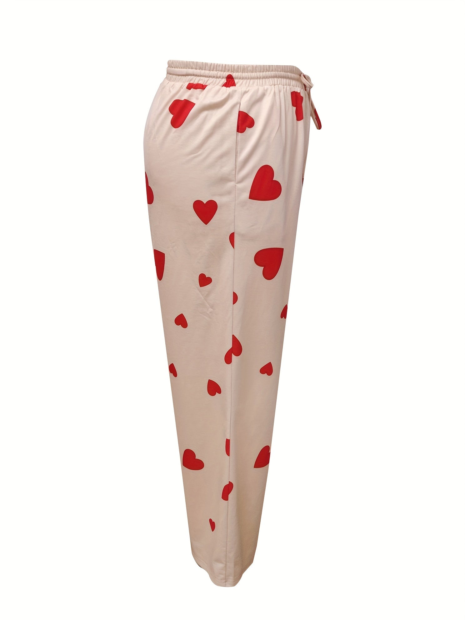 Heart Print Pullover Top & Drawstring Pants 2 Piece Set