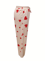 Heart Print Pullover Top & Drawstring Pants 2 Piece Set