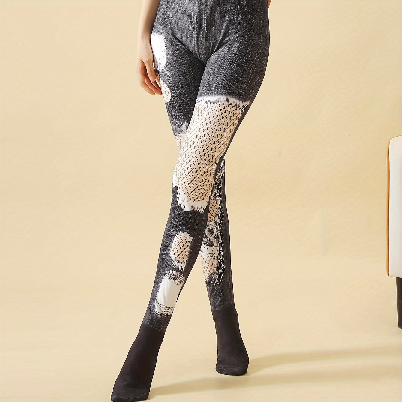 Denim Print High Waist Slim Pantyhose Women's Stockings