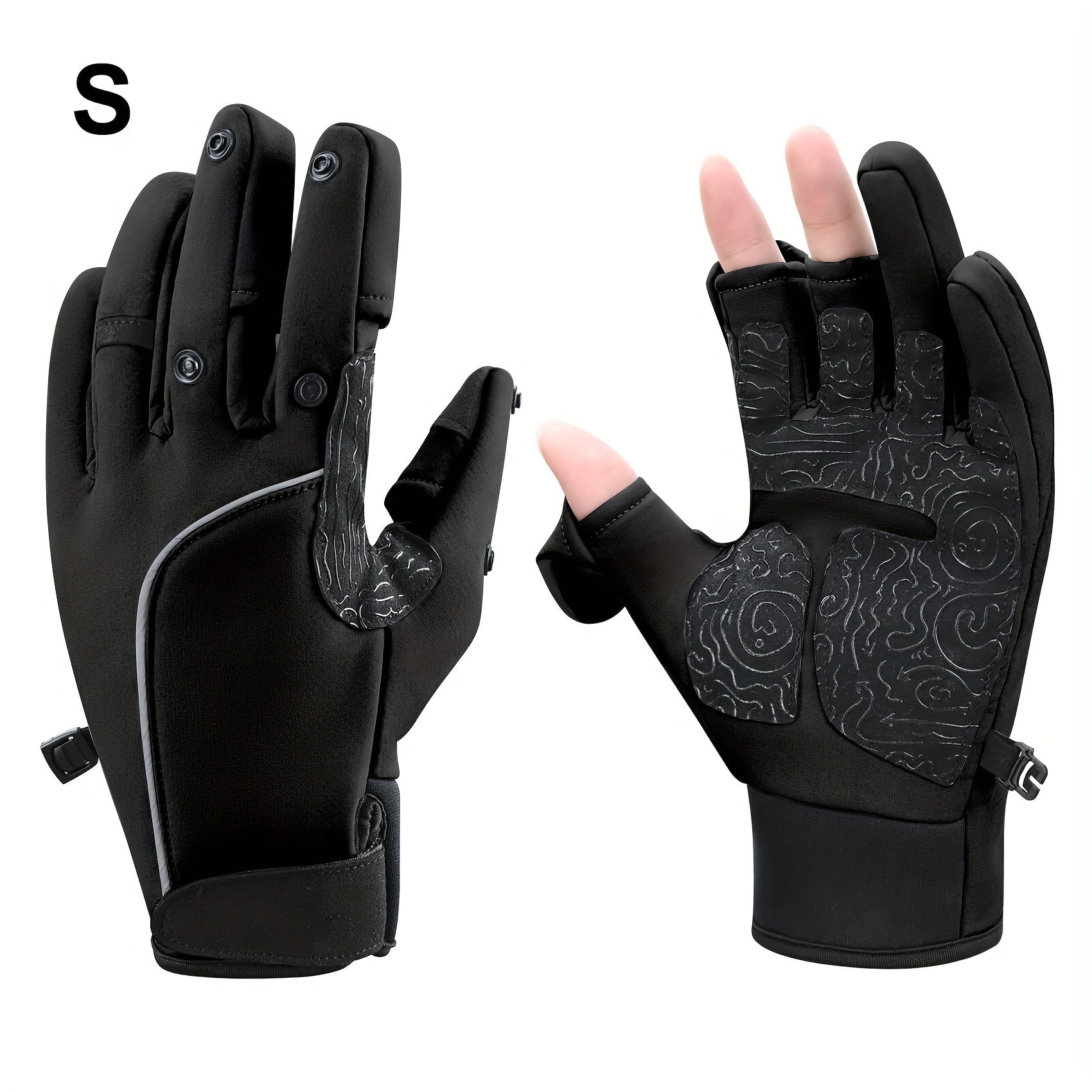 Winter Fishing Gloves Fleece Lining Windproof Waterproof Touchscreen 3 Cut Finge