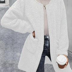Women's Fluffy Winter Fur Coat with Crew Neck