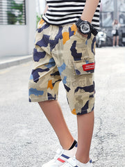 Boys Camouflage Jeans Cropped Pants Bottoms With Pockets