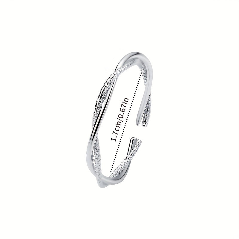 S925 Double Line Geometric Minimalist Knot Open Ring