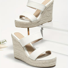 Women's Double Strap Wedge Heeled Sandals Slip On Platform Espadrille Shoes