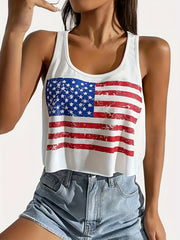 American Flags Tank Top Crew Neck Sleeveless Independence Summer Top