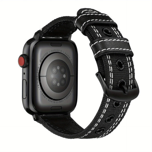 Nylon Spliced Cowhide Watch Strap for Smart Watch