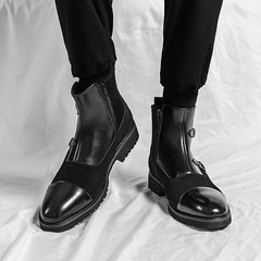 Men's Colorblock Zipper Boots Chelsea Boots Casual Pointed Toe Shoes