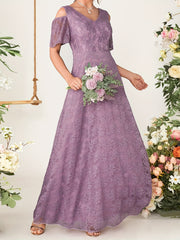V Neck Lace Bridesmaid Dress for Wedding Party
