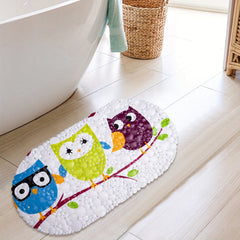 Cartoon Bird Anti-slip Shower Stall Mat with Drain Holes and Suction Cup