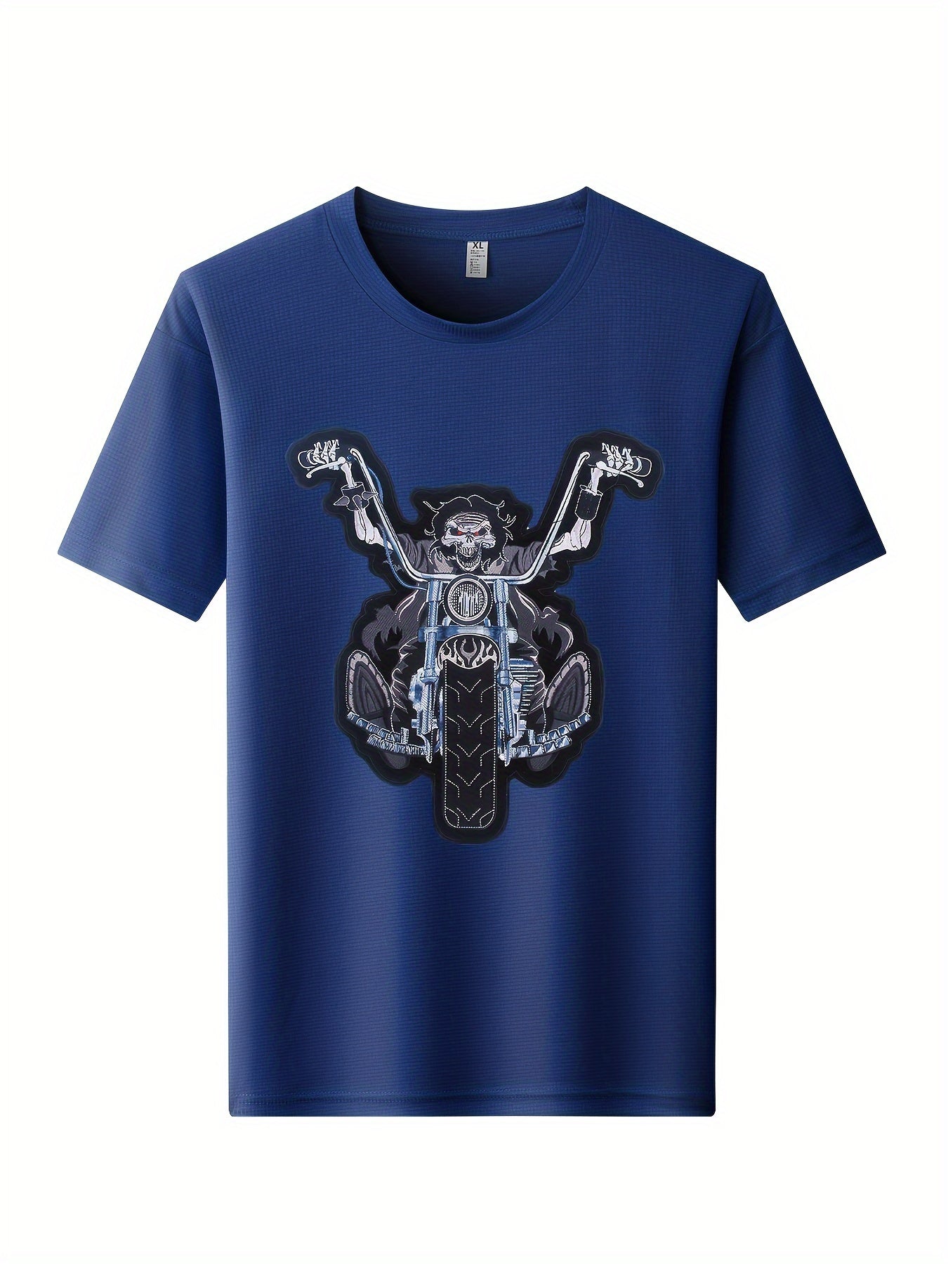 Skeleton Motorcycle Print Men's Graphic Crew Neck Active T shirt