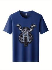 Skeleton Motorcycle Print Men's Graphic Crew Neck Active T shirt