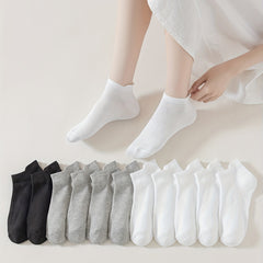 12 Pairs Solid Socks Casual Comfy All-match Women's Stockings