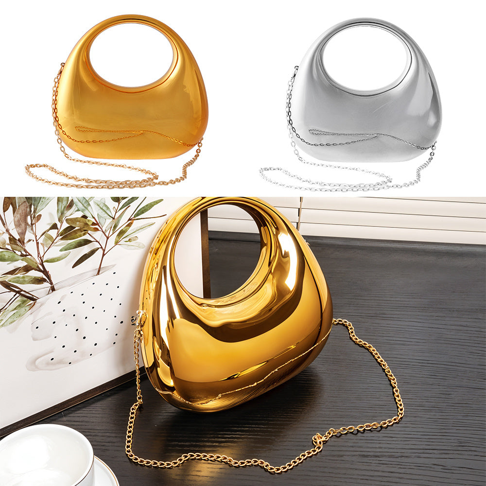 Mini Moon Shape Evening Clutch Silver Acrylic Handbag