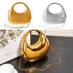 Mini Moon Shape Evening Clutch Silver Acrylic Handbag