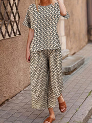 Two piece Set Short Sleeve Top & Wide Leg Pants Outfits