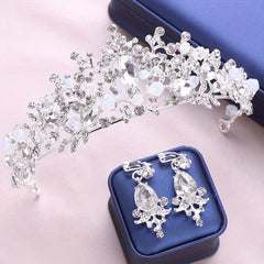 Baroque Crystal Tiara & Crown with Pink Rhinestone Earrings