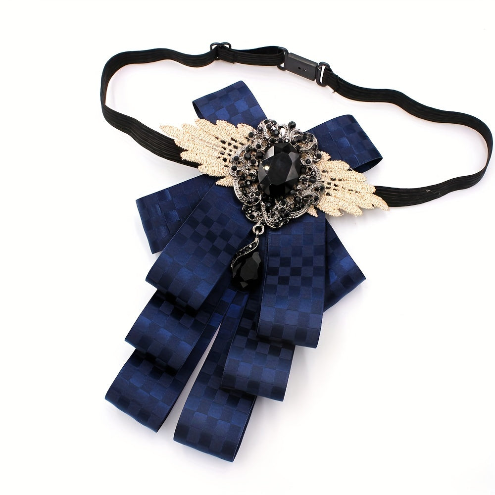 Classic Crystal Bow Tie Lace Wings Plaid Pattern Bowknot Pre tied Neckties