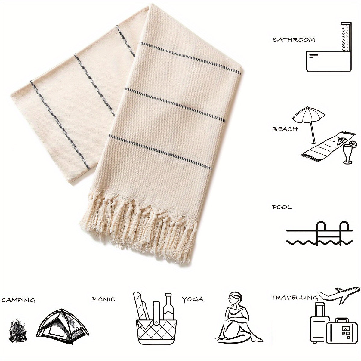 Oversized Pinstripe Beach Towel Adult Fringe Beach Towel Quick Drying Towel
