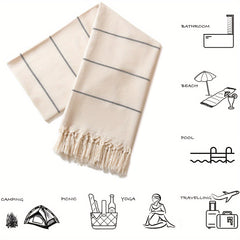Oversized Pinstripe Beach Towel Adult Fringe Beach Towel Quick Drying Towel