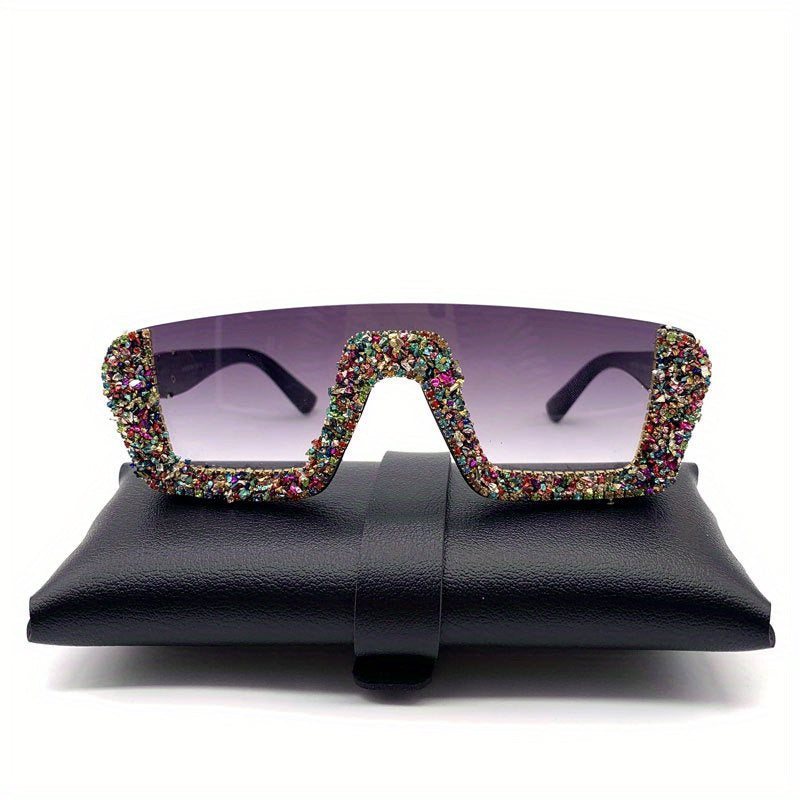 Y2K Rhinestone Sunglasses Semi Rimless UV400